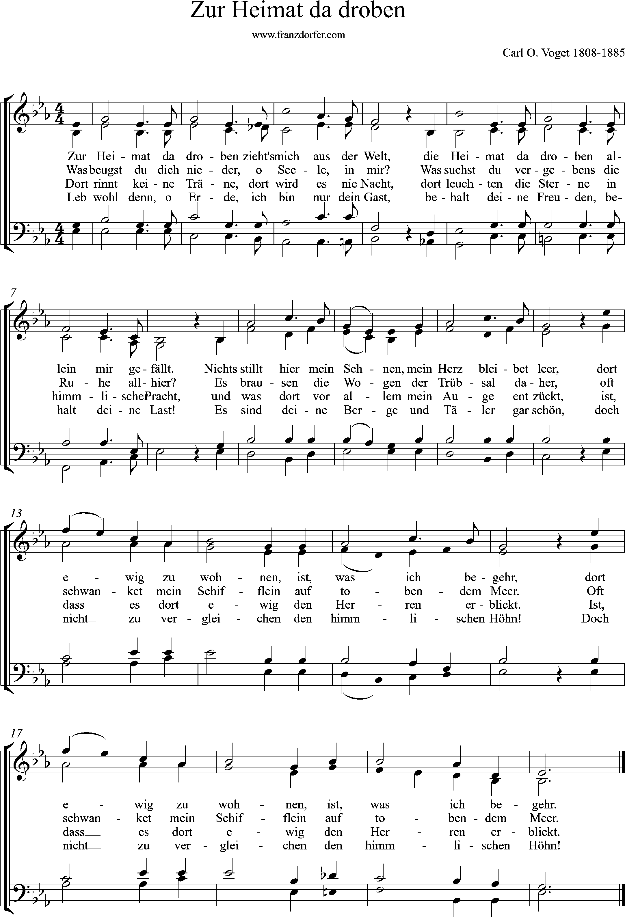 Chor-, Orgelnoten, C-Dur, Zur Heimat da droben